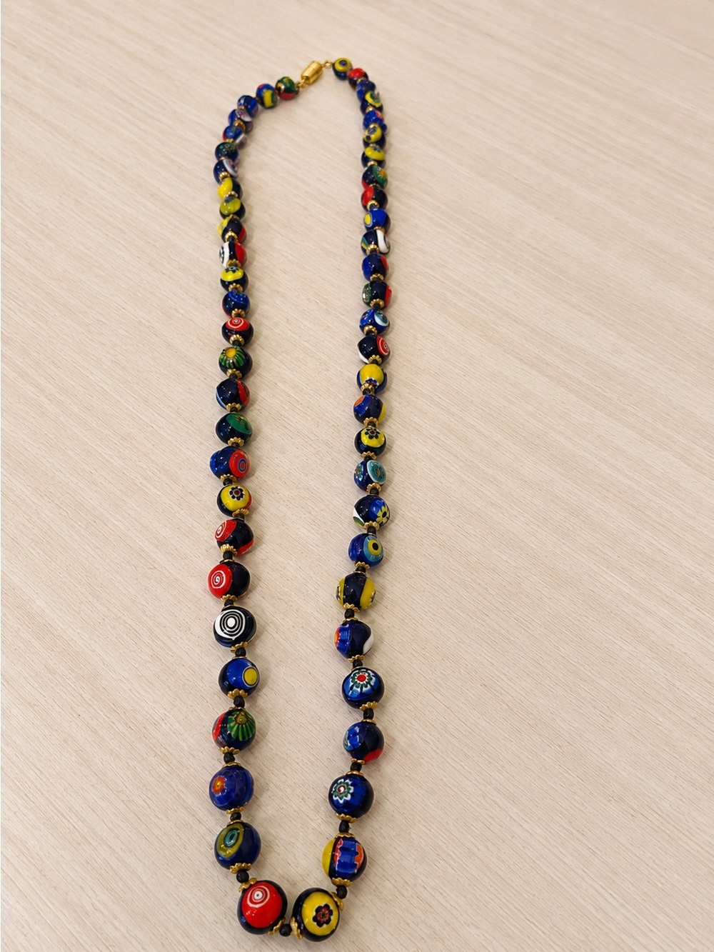 Multicolor Millefiori Glass Bead Necklace - Hand knotted.